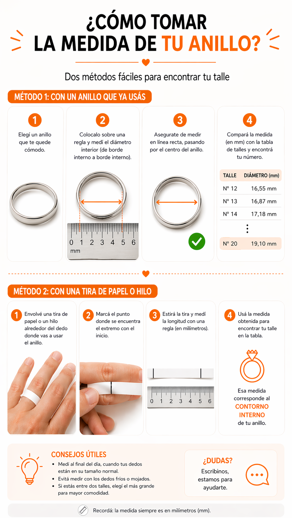 c&oacute;mo medir tu talle de anillo